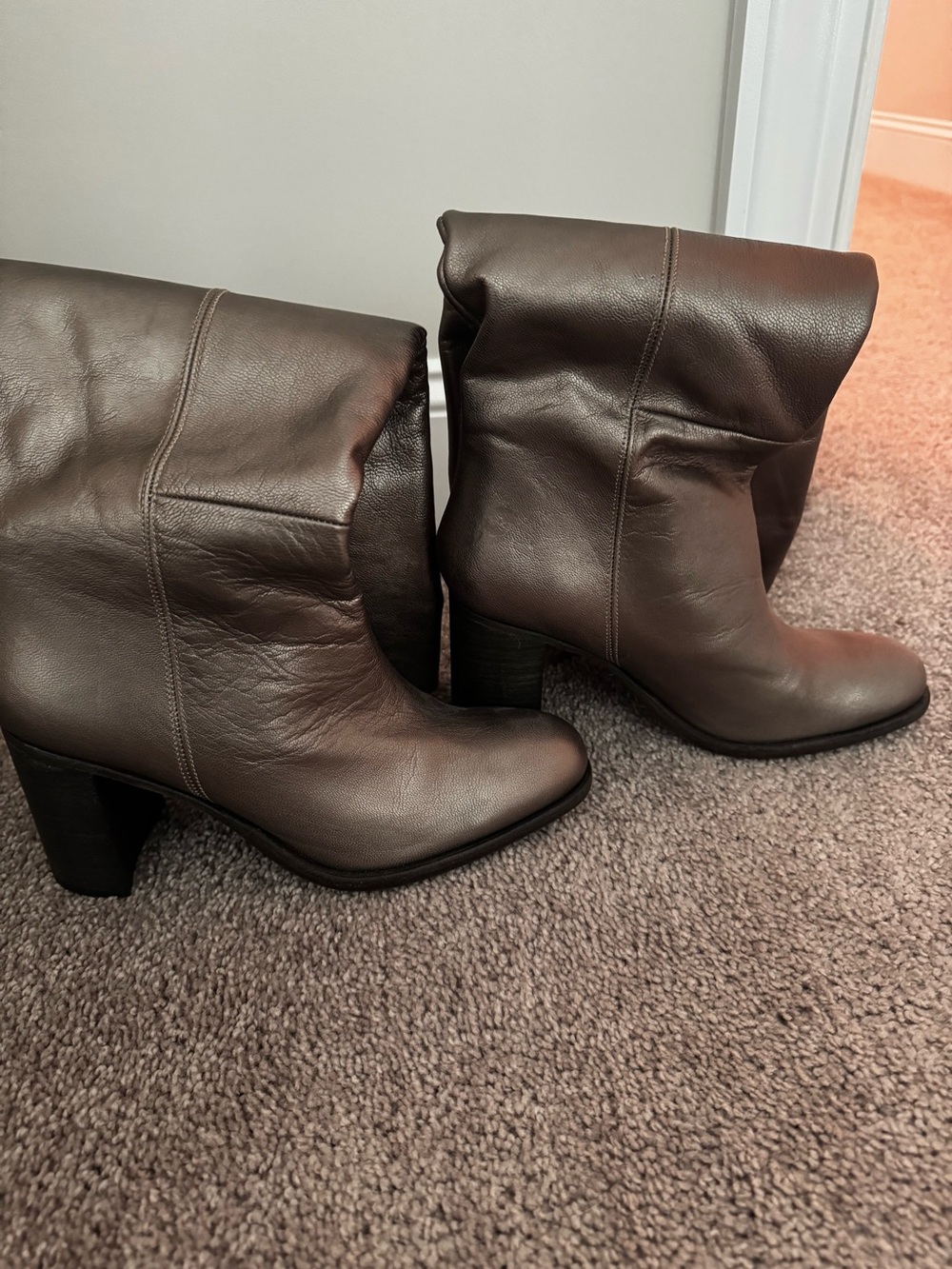 Free People Women’s Silvery Bronze Leather Mid-Heel Boots